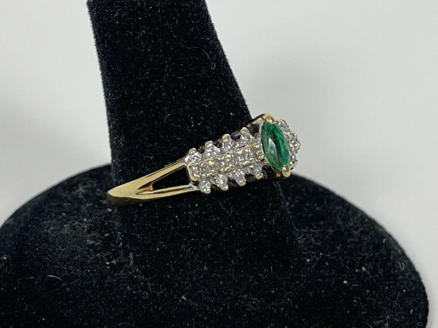14K Gold Emerald Diamond Ring Size 8 3.3g [Photo 9]