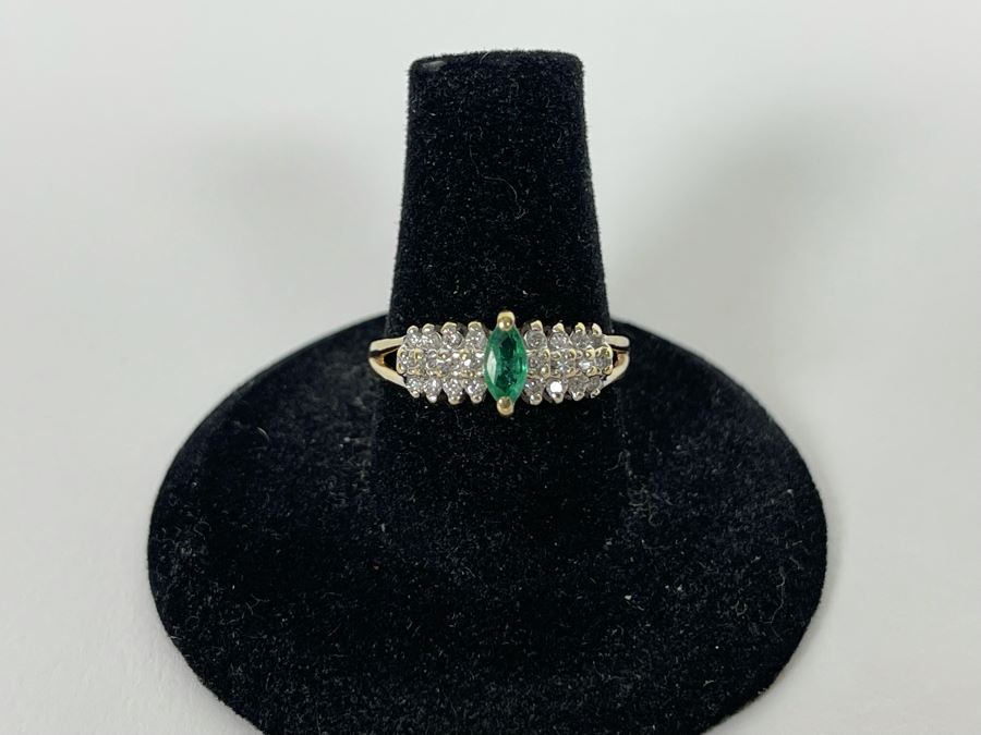 14K Gold Emerald Diamond Ring Size 8 3.3g [Photo 20]