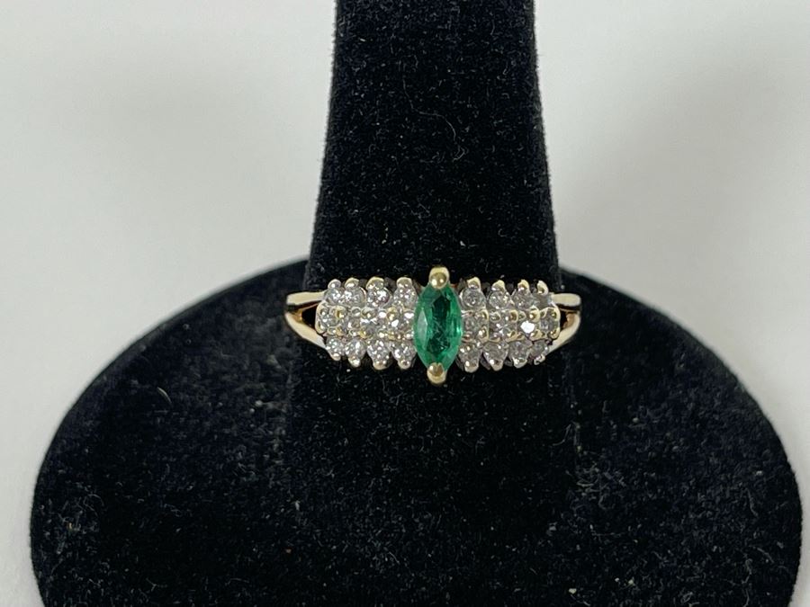 14K Gold Emerald Diamond Ring Size 8 3.3g [Photo 17]