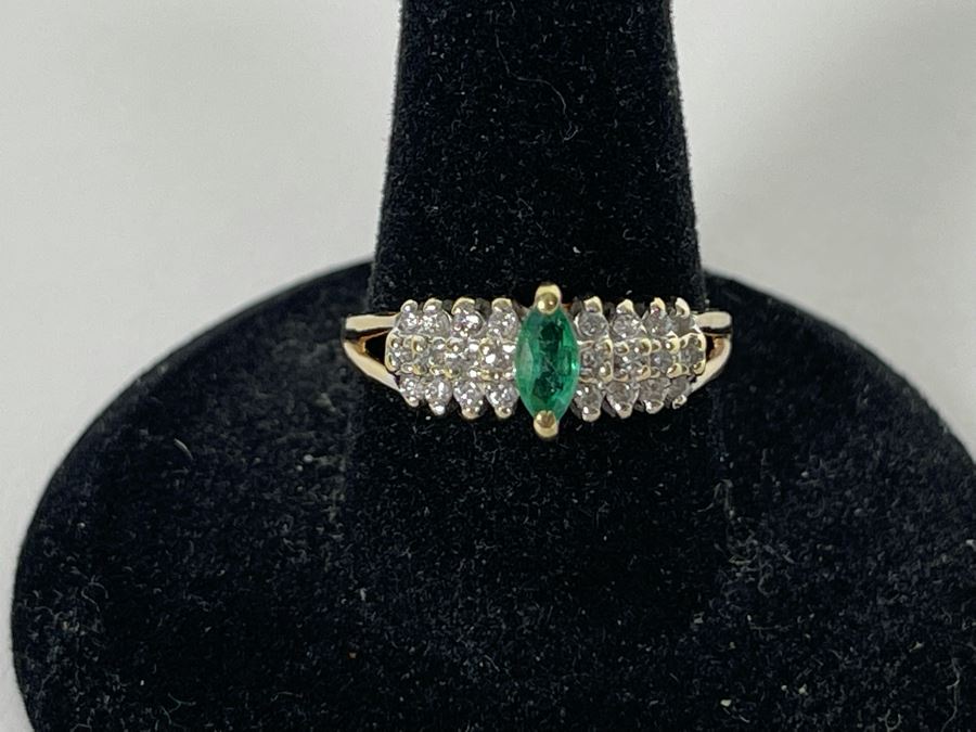 14K Gold Emerald Diamond Ring Size 8 3.3g [Photo 4]