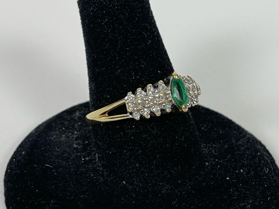 14K Gold Emerald Diamond Ring Size 8 3.3g [Photo 8]