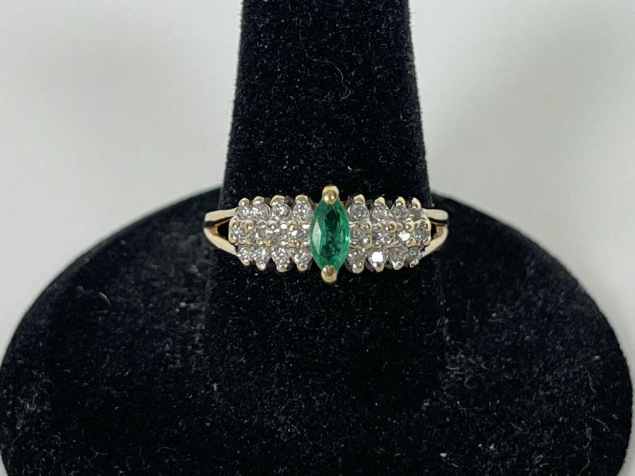 14K Gold Emerald Diamond Ring Size 8 3.3g [Photo 1]