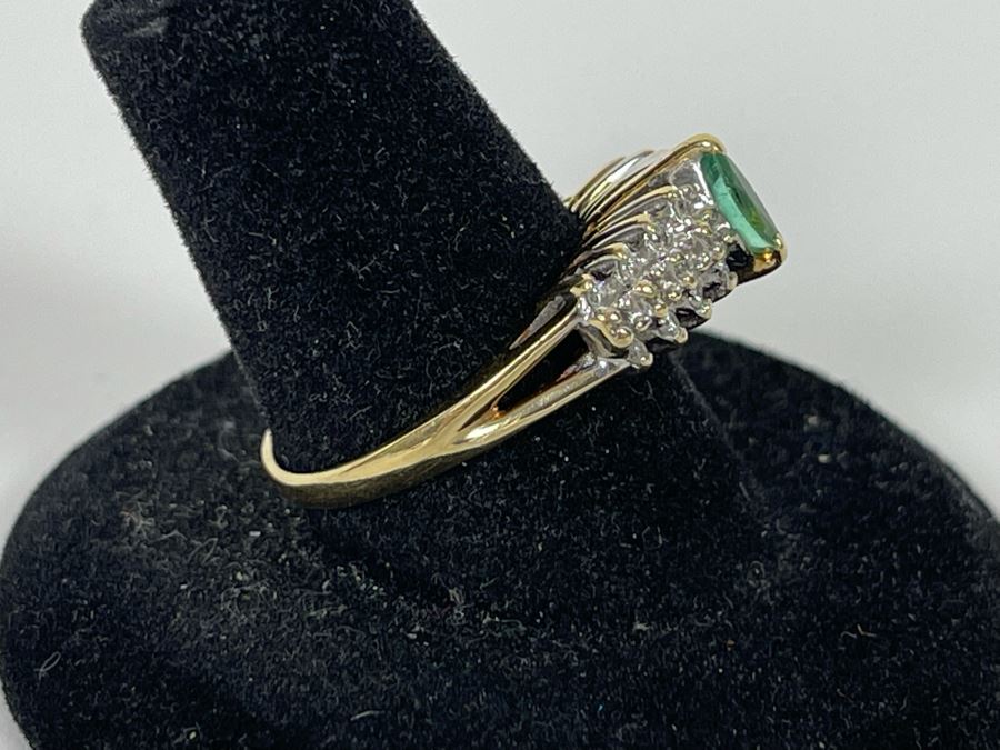14K Gold Emerald Diamond Ring Size 8 3.3g [Photo 10]