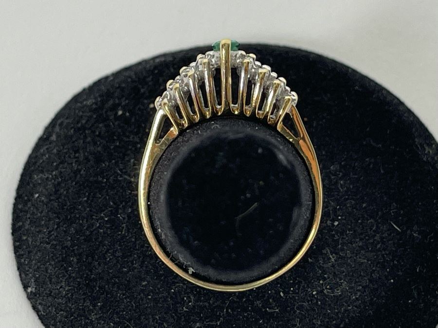 14K Gold Emerald Diamond Ring Size 8 3.3g [Photo 13]