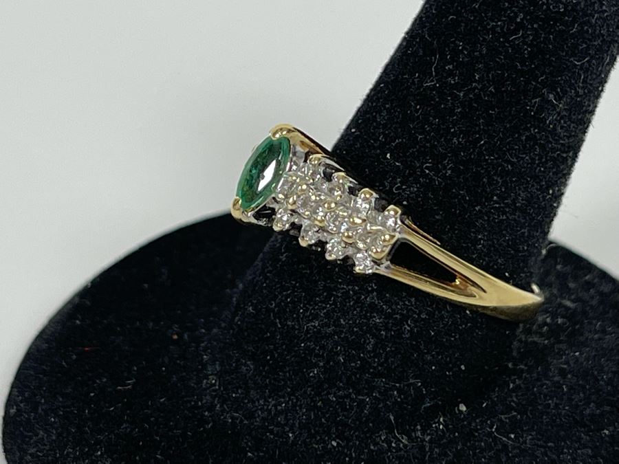 14K Gold Emerald Diamond Ring Size 8 3.3g [Photo 11]