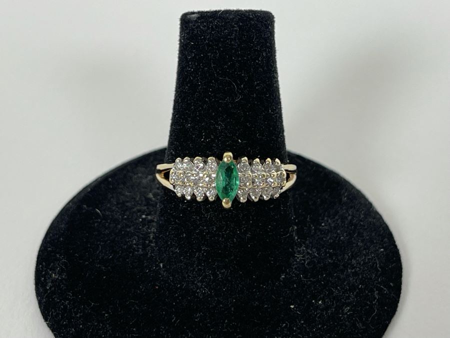 14K Gold Emerald Diamond Ring Size 8 3.3g [Photo 15]