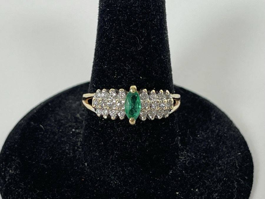14K Gold Emerald Diamond Ring Size 8 3.3g [Photo 16]