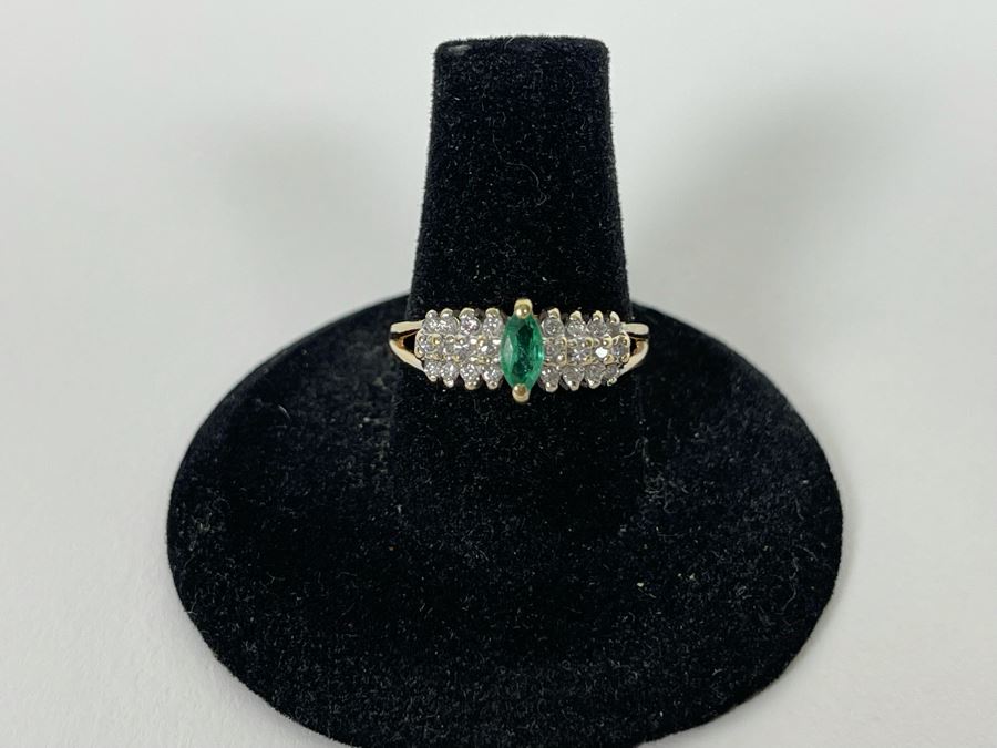 14K Gold Emerald Diamond Ring Size 8 3.3g [Photo 14]