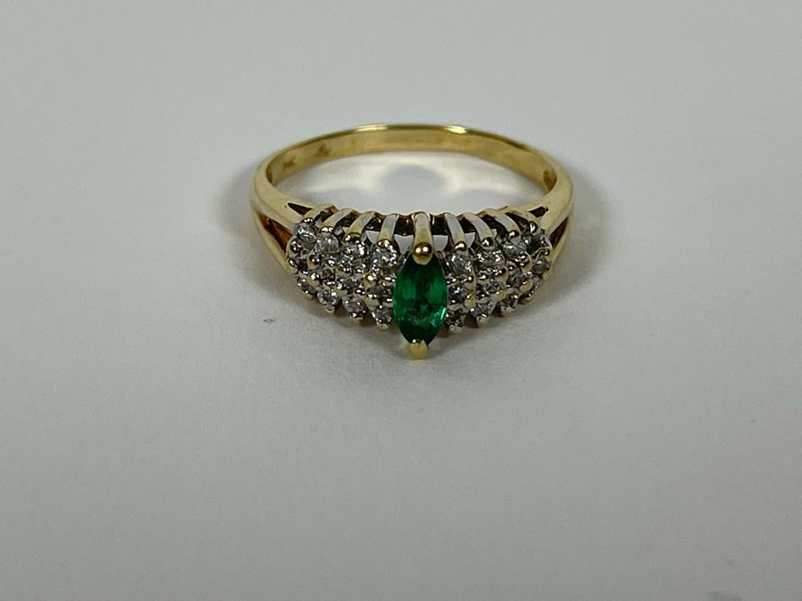 14K Gold Emerald Diamond Ring Size 8 3.3g [Photo 21]