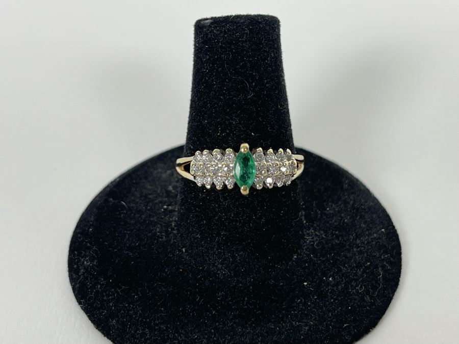 14K Gold Emerald Diamond Ring Size 8 3.3g [Photo 19]