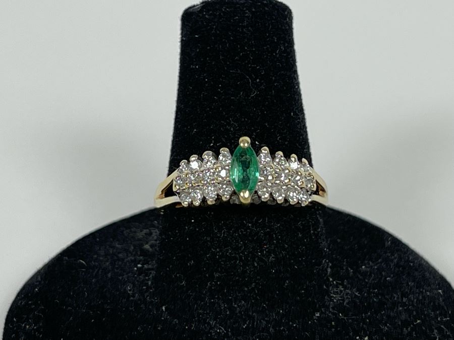 14K Gold Emerald Diamond Ring Size 8 3.3g [Photo 6]