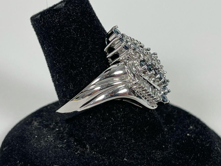 14K Gold Blue Diamond And White Diamond Ring Size 7.75 7.4g Estimate $1,000-$1,500 [Photo 7]