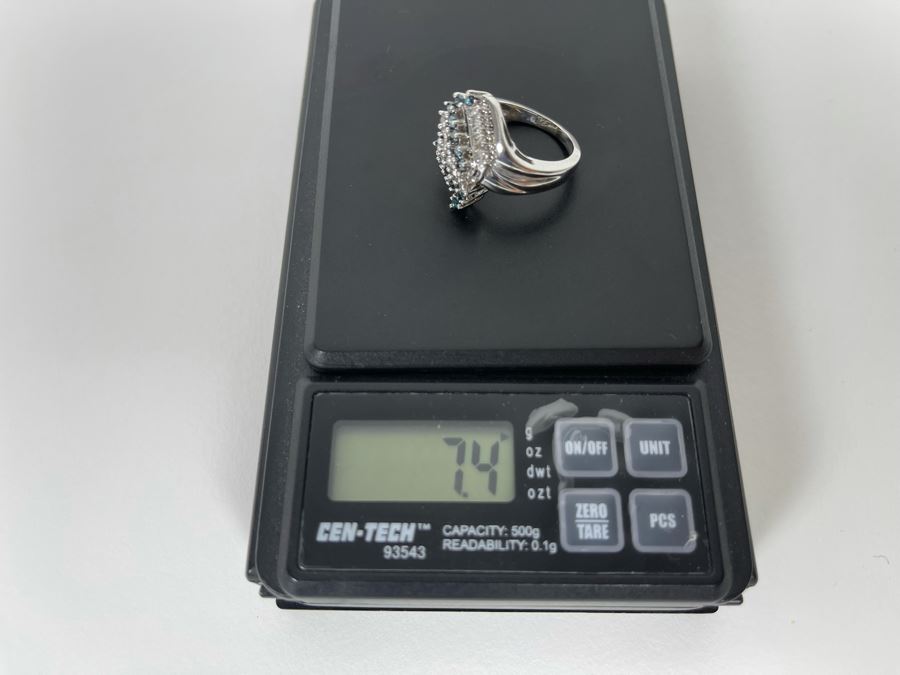 14K Gold Blue Diamond And White Diamond Ring Size 7.75 7.4g Estimate $1,000-$1,500 [Photo 20]