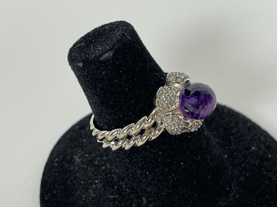 14K Gold Amethyst Diamond Ring Size 6.25 4.7g Estimate $600-$900 [Photo 6]