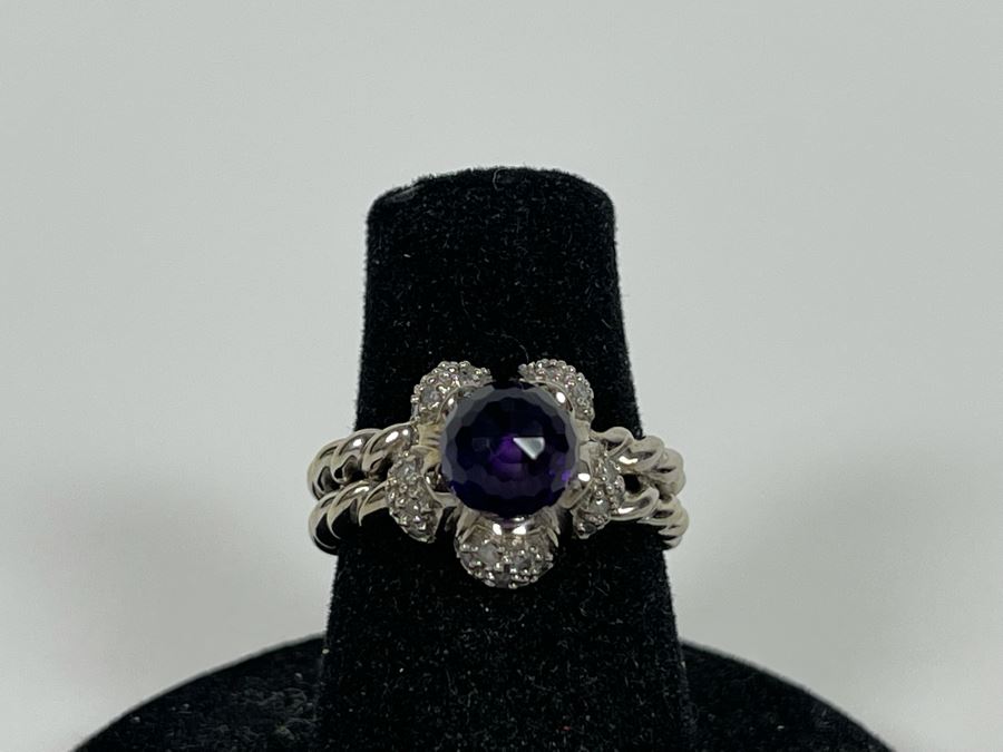 14K Gold Amethyst Diamond Ring Size 6.25 4.7g Estimate $600-$900 [Photo 4]