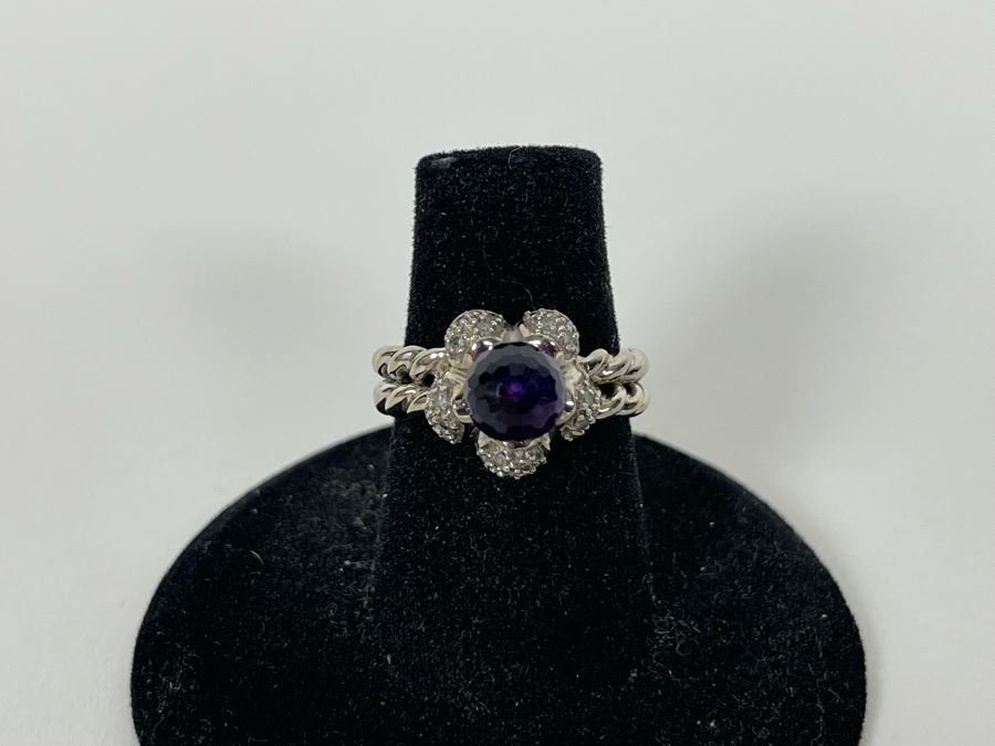 14K Gold Amethyst Diamond Ring Size 6.25 4.7g Estimate $600-$900 [Photo 8]