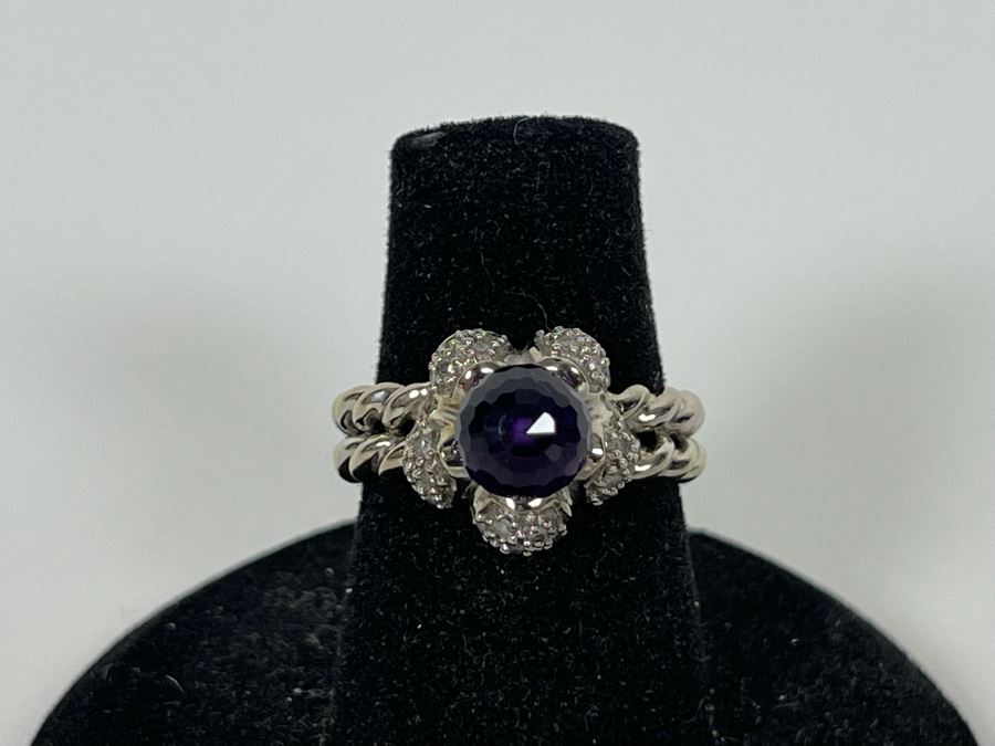 14K Gold Amethyst Diamond Ring Size 6.25 4.7g Estimate $600-$900 [Photo 2]
