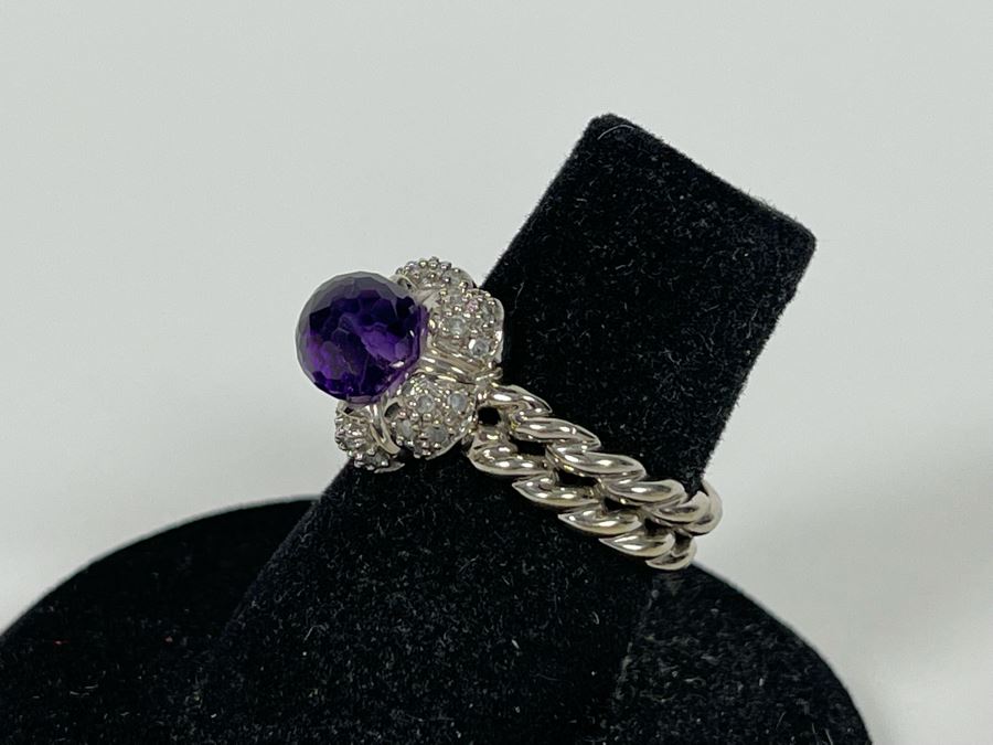 14K Gold Amethyst Diamond Ring Size 6.25 4.7g Estimate $600-$900 [Photo 7]