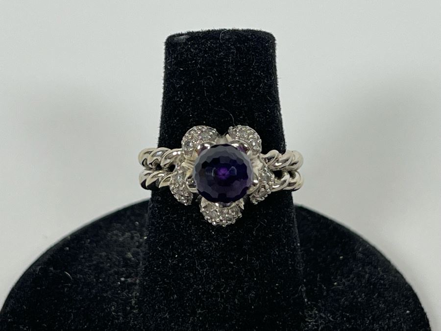 14K Gold Amethyst Diamond Ring Size 6.25 4.7g Estimate $600-$900 [Photo 3]