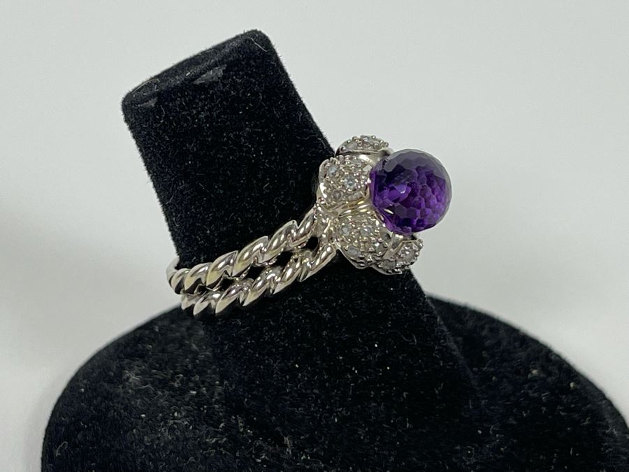 14K Gold Amethyst Diamond Ring Size 6.25 4.7g Estimate $600-$900 [Photo 5]