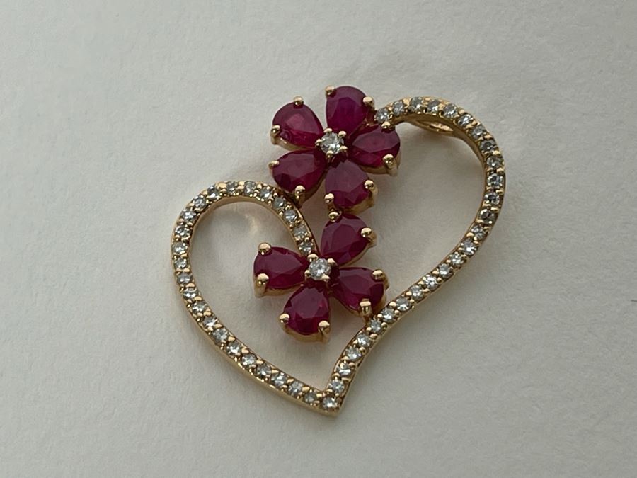 14K Gold Ruby Diamond Pendant 3g Estimate $600-$900 [Photo 4]
