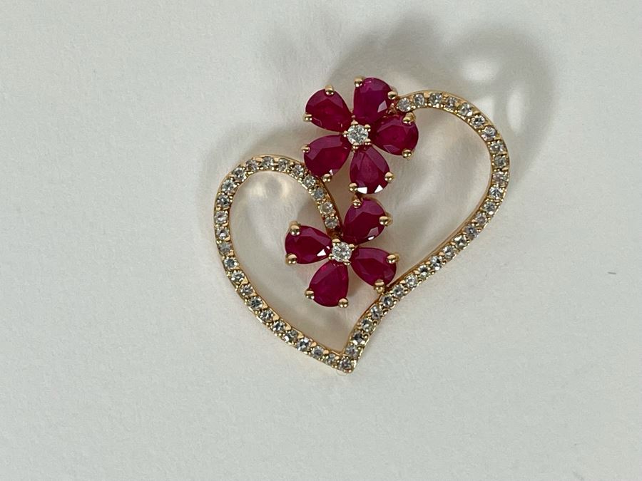 14K Gold Ruby Diamond Pendant 3g Estimate $600-$900 [Photo 2]