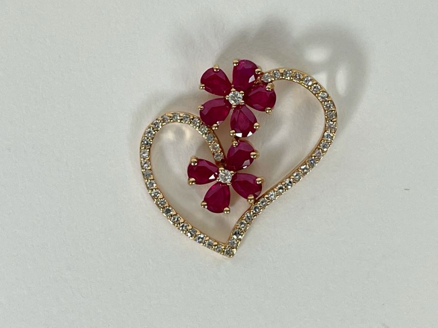 14K Gold Ruby Diamond Pendant 3g Estimate $600-$900 [Photo 3]