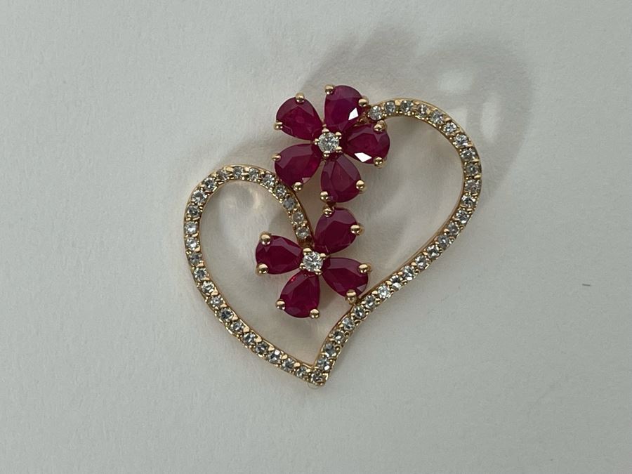 14K Gold Ruby Diamond Pendant 3g Estimate $600-$900 [Photo 5]