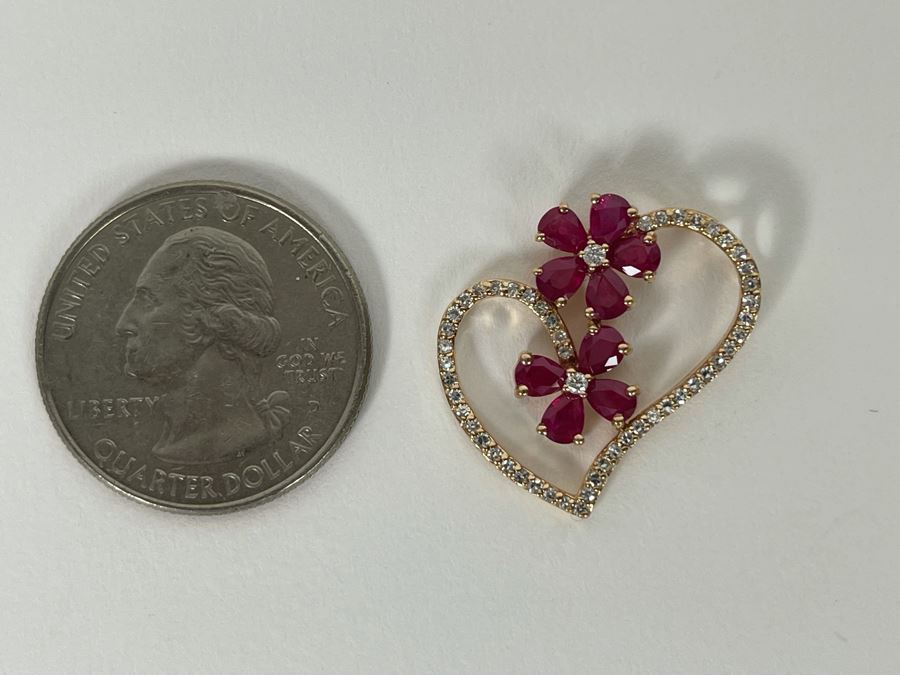 14K Gold Ruby Diamond Pendant 3g Estimate $600-$900 [Photo 7]