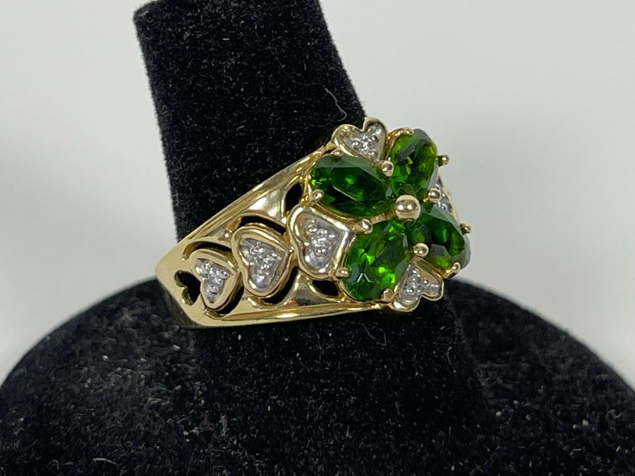 14K Gold Tourmaline Diamond Ring Size 7.25 6.5g Estimate $600-$900 [Photo 5]