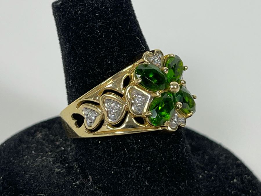 14K Gold Tourmaline Diamond Ring Size 7.25 6.5g Estimate $600-$900 [Photo 6]