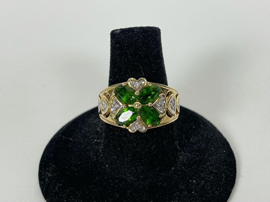 14K Gold Tourmaline Diamond Ring Size 7.25 6.5g Estimate $600-$900 [Photo 9]