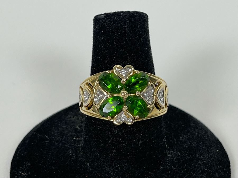 14K Gold Tourmaline Diamond Ring Size 7.25 6.5g Estimate $600-$900 [Photo 1]