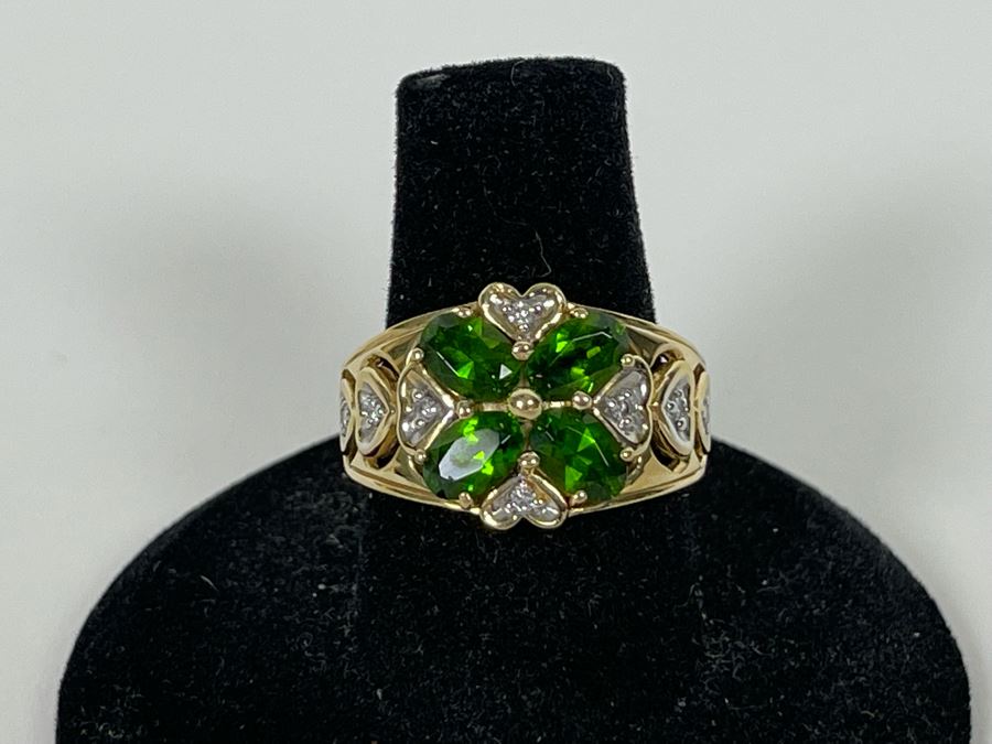 14K Gold Tourmaline Diamond Ring Size 7.25 6.5g Estimate $600-$900 [Photo 4]