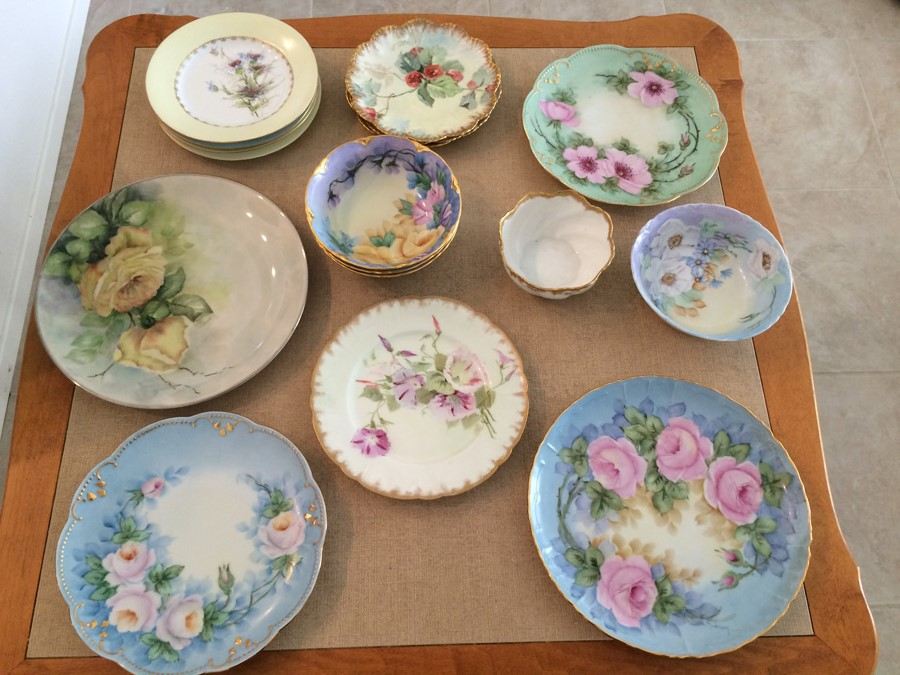 Lot Vintage Hand Painted Plates. Various Marks.