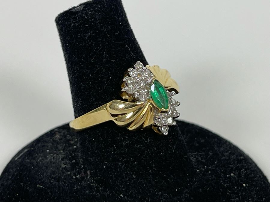 14K Gold Emerald Diamond Ring Size 7.25 4g Estimate $460-$690 [Photo 3]