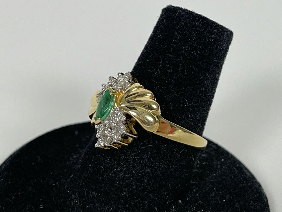 14K Gold Emerald Diamond Ring Size 7.25 4g Estimate $460-$690 [Photo 4]