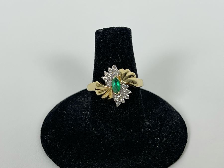 14K Gold Emerald Diamond Ring Size 7.25 4g Estimate $460-$690 [Photo 6]