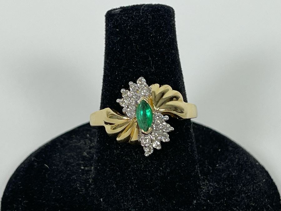 14K Gold Emerald Diamond Ring Size 7.25 4g Estimate $460-$690 [Photo 2]