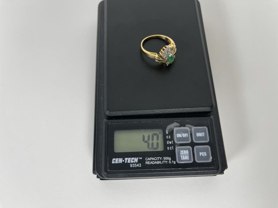 14K Gold Emerald Diamond Ring Size 7.25 4g Estimate $460-$690 [Photo 13]