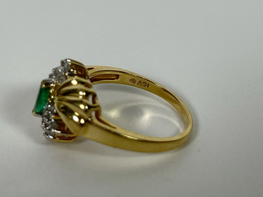14K Gold Emerald Diamond Ring Size 7.25 4g Estimate $460-$690 [Photo 10]