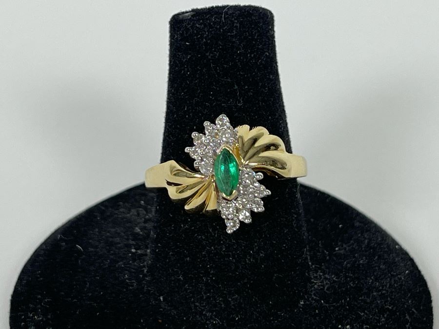 14K Gold Emerald Diamond Ring Size 7.25 4g Estimate $460-$690 [Photo 1]