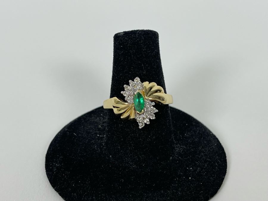 14K Gold Emerald Diamond Ring Size 7.25 4g Estimate $460-$690 [Photo 5]