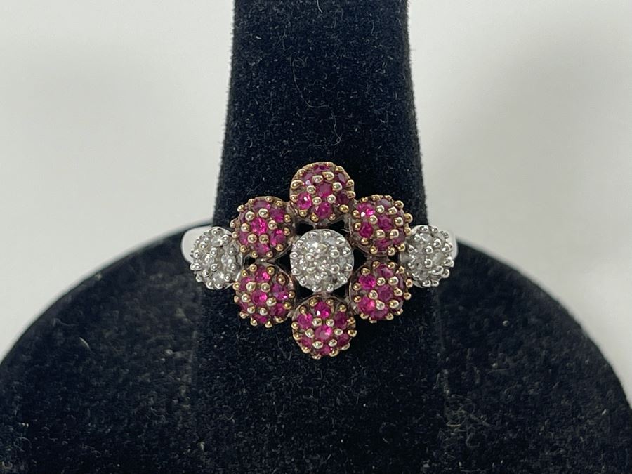 14K Gold Ruby Diamond Ring Size 7.25 4.6g Estimate $600-$900 [Photo 2]