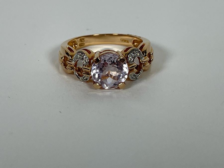 14K Gold Morganite Diamond Ring Size 7.25 4.1g Estimate $500-$750 [Photo 10]