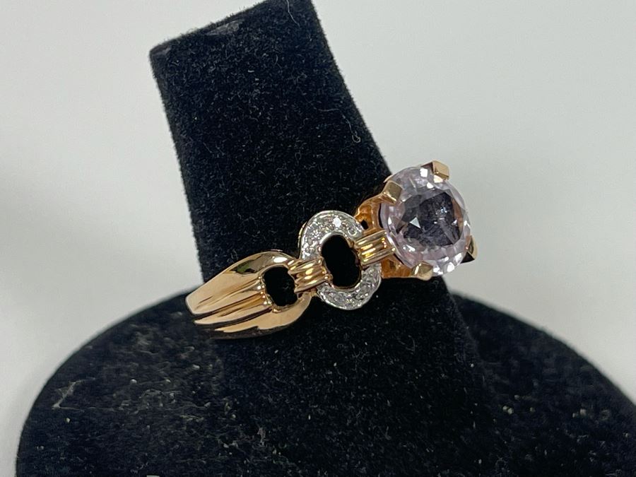 14K Gold Morganite Diamond Ring Size 7.25 4.1g Estimate $500-$750 [Photo 3]