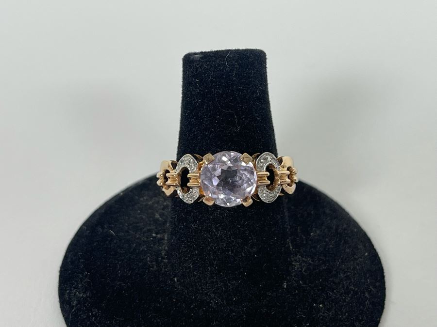 14K Gold Morganite Diamond Ring Size 7.25 4.1g Estimate $500-$750 [Photo 7]