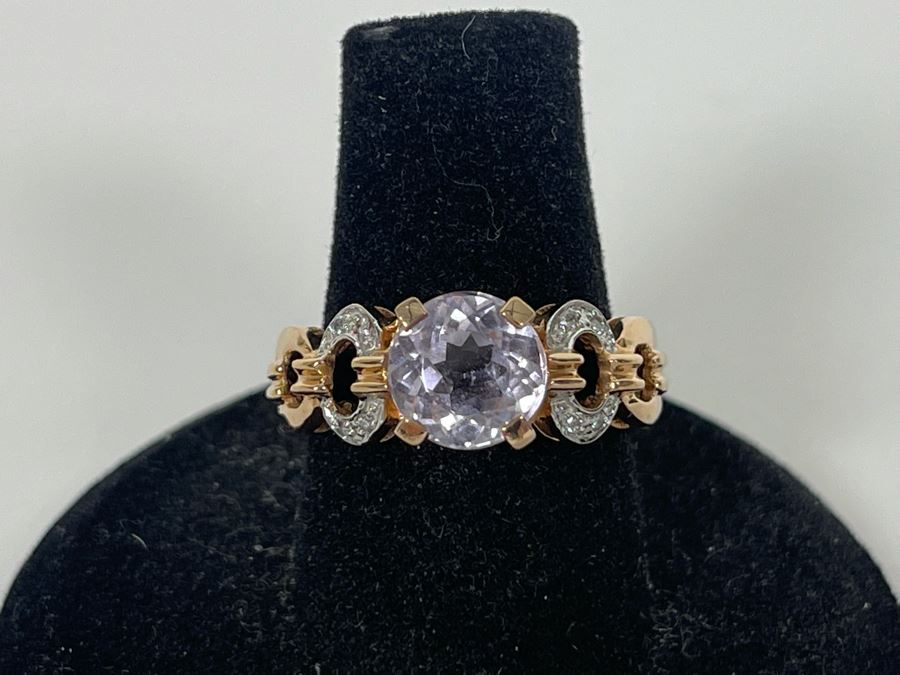 14K Gold Morganite Diamond Ring Size 7.25 4.1g Estimate $500-$750 [Photo 1]