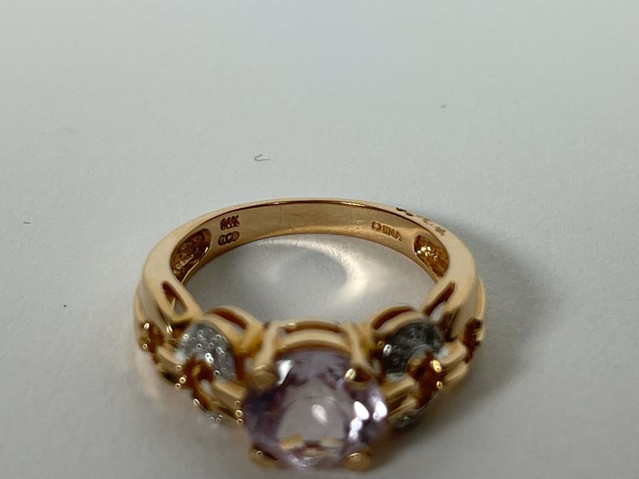 14K Gold Morganite Diamond Ring Size 7.25 4.1g Estimate $500-$750 [Photo 11]