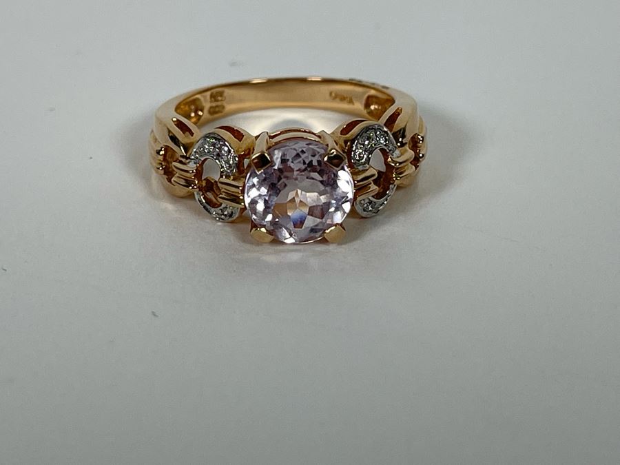 14K Gold Morganite Diamond Ring Size 7.25 4.1g Estimate $500-$750 [Photo 9]